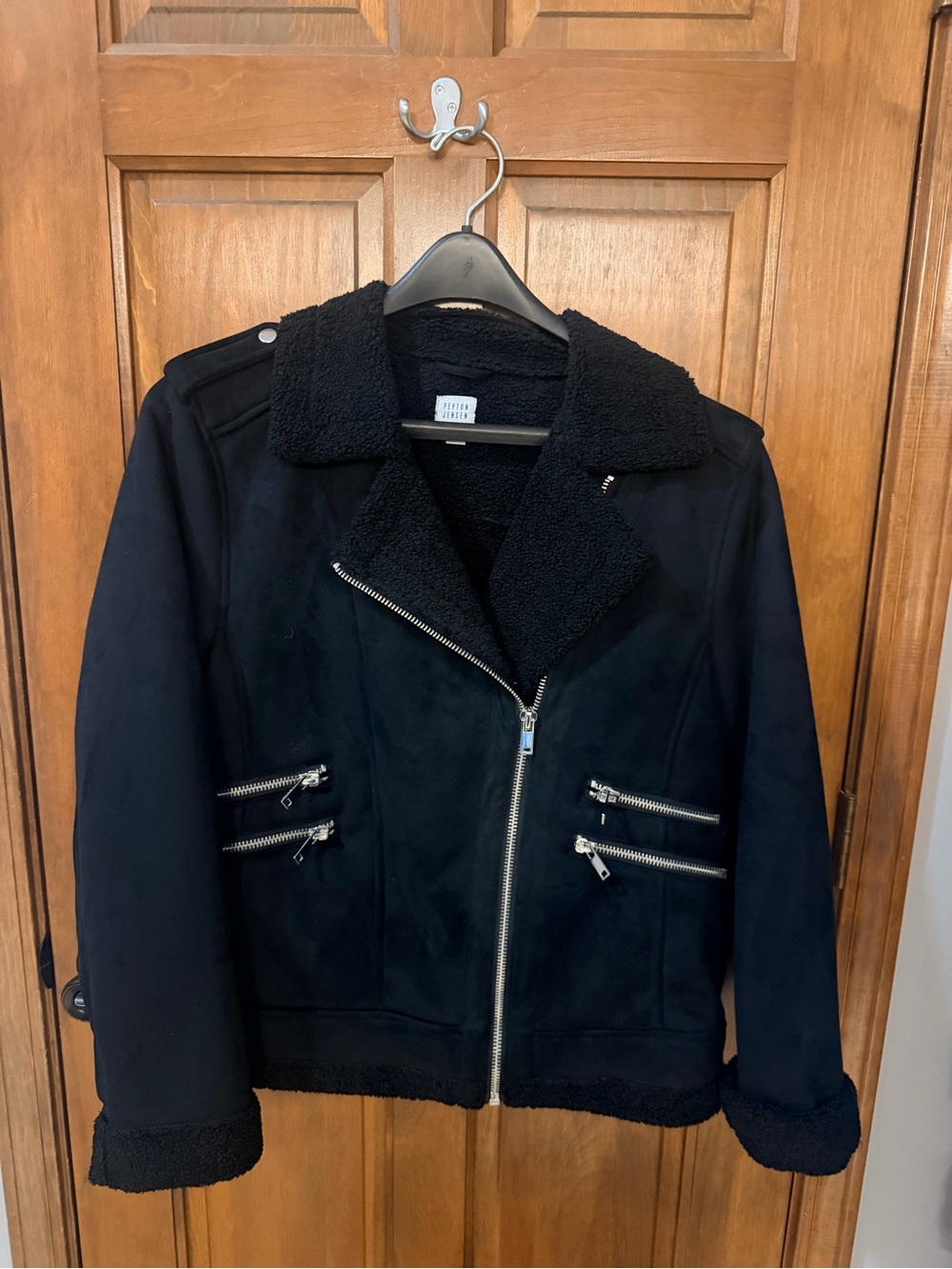 Wit & Wisdom Black Faux Shearling Moto Jacket